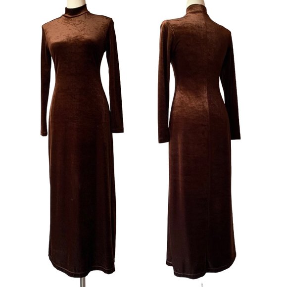 Jumping Joy Dresses & Skirts - _Vintage brown velvet long sleeve mock turtleneck maxi cocktail dress - size M